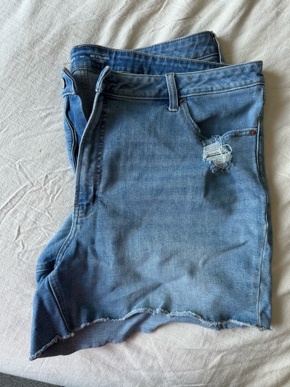 Light Wash Denim Shorts with Frayed Hem